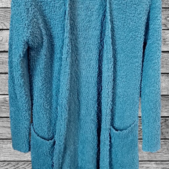 Long Sleeve Chunky Knit Cardigan Sweater, Aqua, Size Small - Picture 3 of 4